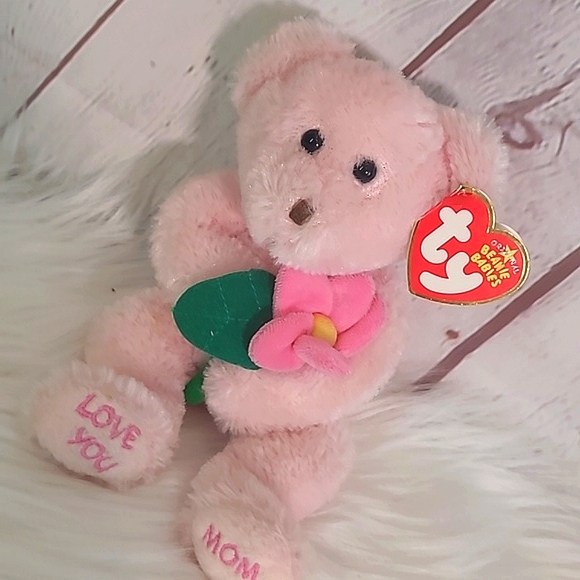 Y2K TY Beanie Baby Pink Love You Mom Mother's Day Bear Plush Stuffed Animal Toy - Picture 3 of 14
